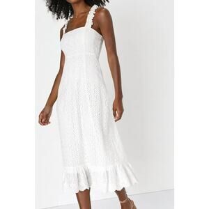 Lulu's Sincere Sweetheart White Eyelet Lace Ruffled Midi Dress Women's Size XL